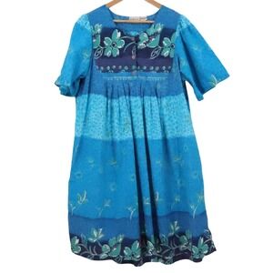 Phases Floral Muumuu Dress Womens Size 1X House Dress Tropical Vintage 90s Blue